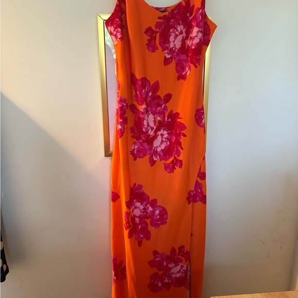 Orange Dress with Pink Floral Pattern - Picture 1 of 3